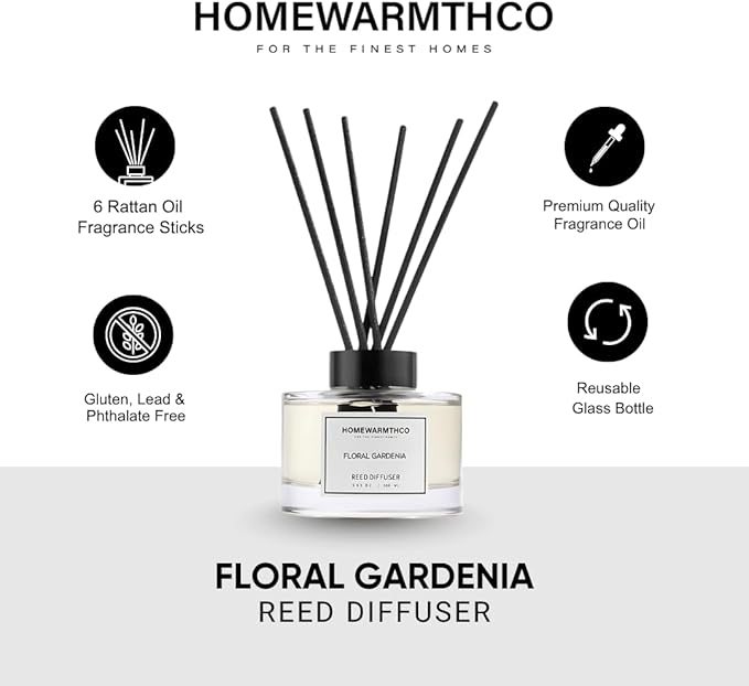 Reed Diffuser Set - Gardenia 5.63 fl oz (160ml) Scented Diffuser with Sticks Luxury Fragrance for Home, Office & Bathroom Shelf Decor.