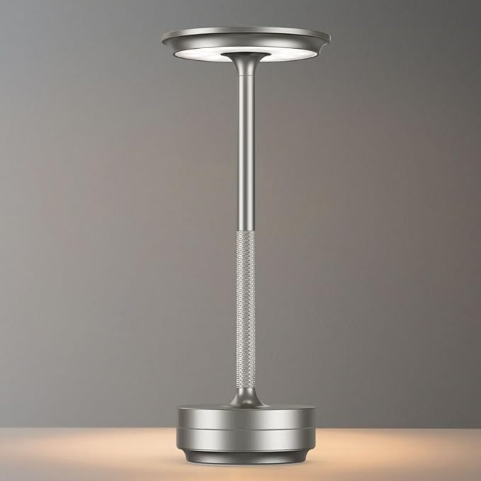 EJQ Cordless Rechargeable Table Lamps, Portable 6000mAh Battery Desk Lamp Waterproof 3 Color Stepless Dimming LED Table Light with Memory Function for Outdoor/Dinning/Patio/Restaurant (Sliver 1Pack)