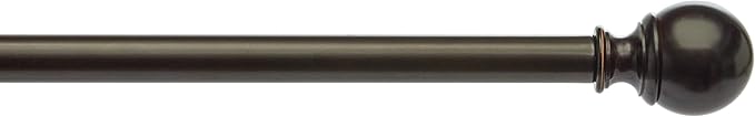 Amazon Basics Adjustable Curtain Rods for Windows, Round Finials, 1-Inch Rod, 72" to 144", Dark Bronze, Pack of 1