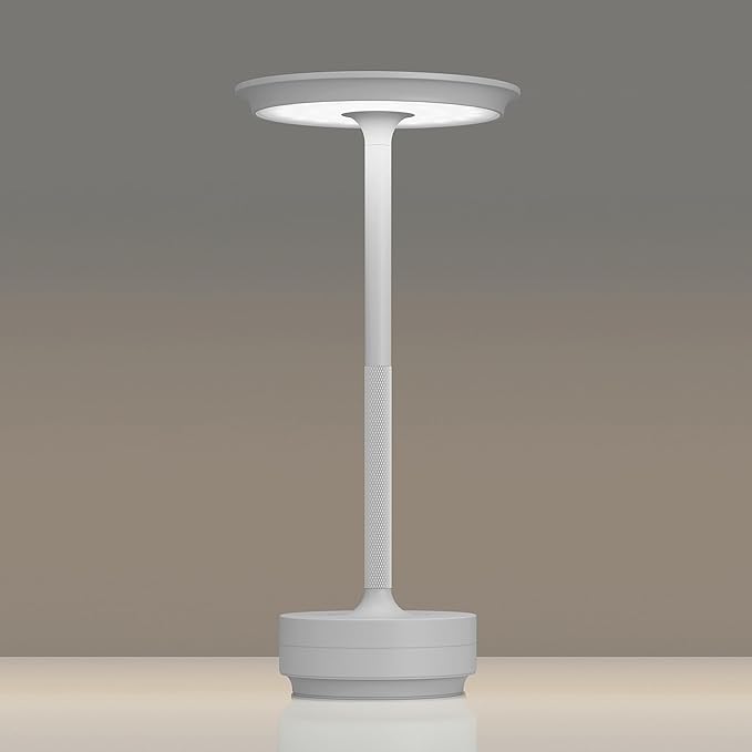 1 Pack Rechargeable Table Lamps Cordless, Portable 5000mAh Outdoor Table Light, 3 Color Stepless Dimming LED Table Lamp with Memory Function, for Home/Dinner/Patio/Restaurant.(Light Gray)