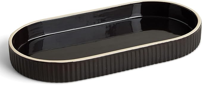 Preston Lane Signature Ceramic Tray – Handmade in Portugal with Fluted Edges & Hand-Painted Trim – Decorative Organizer or Home Accent, Large, Ink