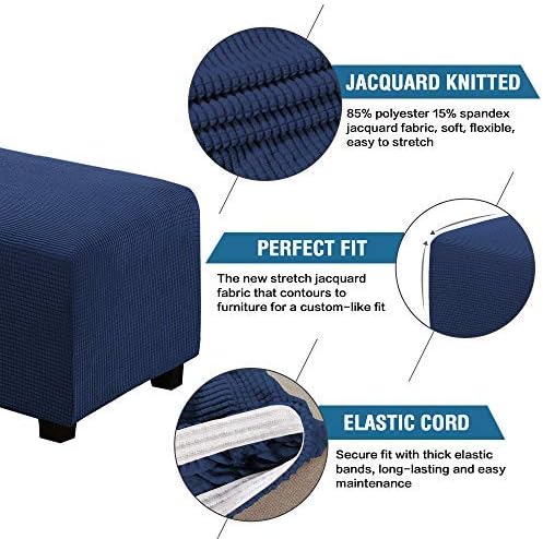 H.VERSAILTEX Ottoman Cover Slipcover Rectangle Fit Length 33"-38" Footrest Sofa Slipcovers Stool Cover Footstool Protector Covers Feature Stretch Thick Soft Jacquard Fabric Removable Washable - Navy