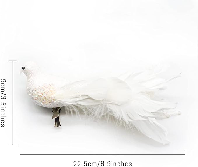 Yolococa White Birds Chirstmas Tree Decoration Bird, 10x2x3 inches, 2pcs
