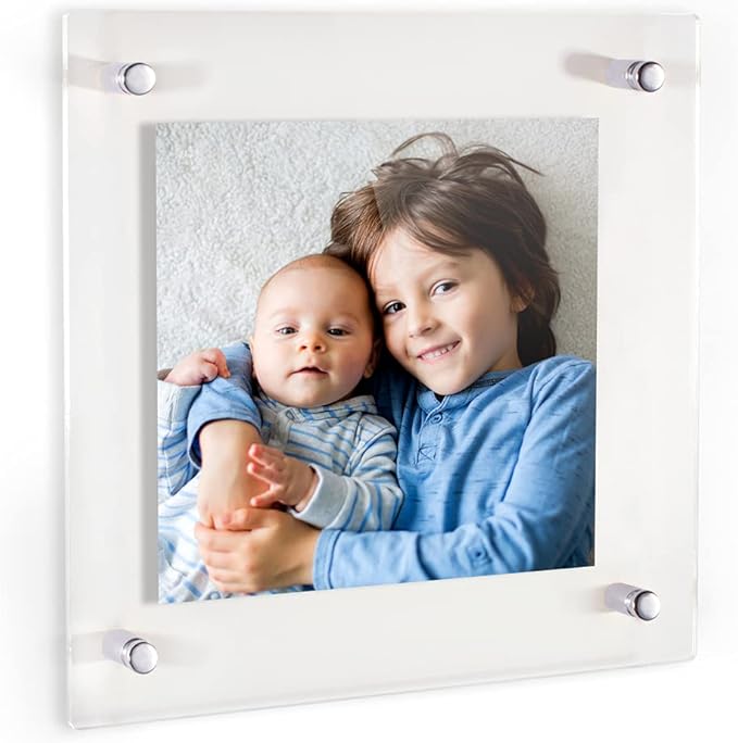 ArtToFrames Floating Acrylic Frame for Pictures Up To 10x10 inches (Full Frame is 14x14) with 13x19mm Polished Chrome Acrylic Standoff Hardware, Acrylic-109-10x10-69 Made in The USA