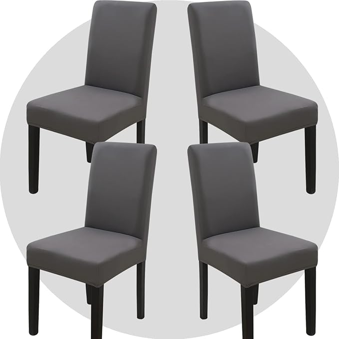 Stretch Chair Covers Slipcovers Set of 4 Dark Gray Stretchable Dining Chair Slipcover Washable Removable for Kitchen,Hotel,Restaurant