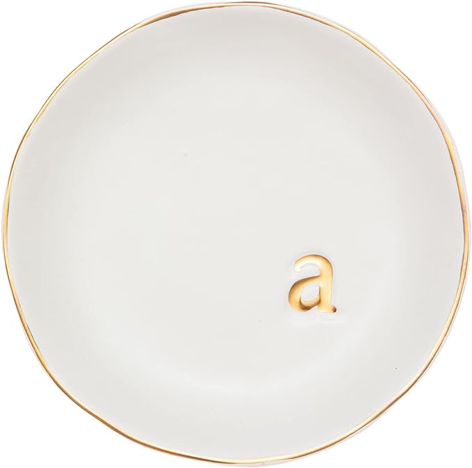 COLLECTIVE HOME - Ceramic Jewelry Tray, Decorative Trinket Dish for Rings Earrings Necklaces Bracelet Watch Keys, Birthday Mother's Day Christmas Gift for Women, 4.75", White Surface (A)