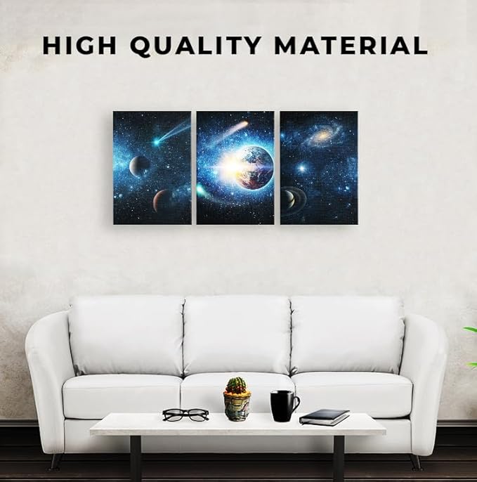 DreamController Galaxy Wall Canvas Posters Wall Art Decor(12"X16" Set Of 3) I Framed Canvas Paintings For Bedroom, Livingroom, & Office | Made In Usa | Fast Delivery | Hd Print