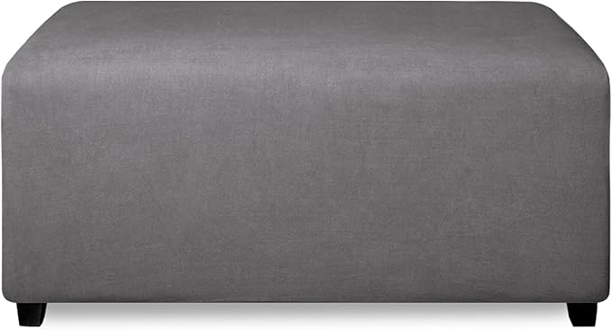 PureFit Super Stretch Soft Form Fit Ottoman Cover Rectangle - Ottoman Slipcovers for Foot Stool & Folding Storage Furniture for Living Room with Nonslip Elastic Bottom (Medium, Gray)