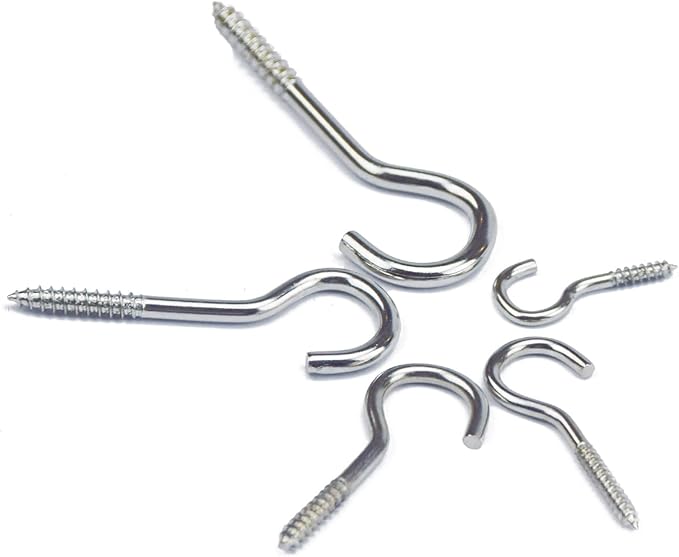 125 Pieces of Screw Cup Hook Set 5 Sizes Ceiling Small Hooks Wardrobe Decoration Hanging Accessories for Hanging Outdoor or Indoor use (0.98" 1.41" 1.57" 1.96" 2.36") (Silver)
