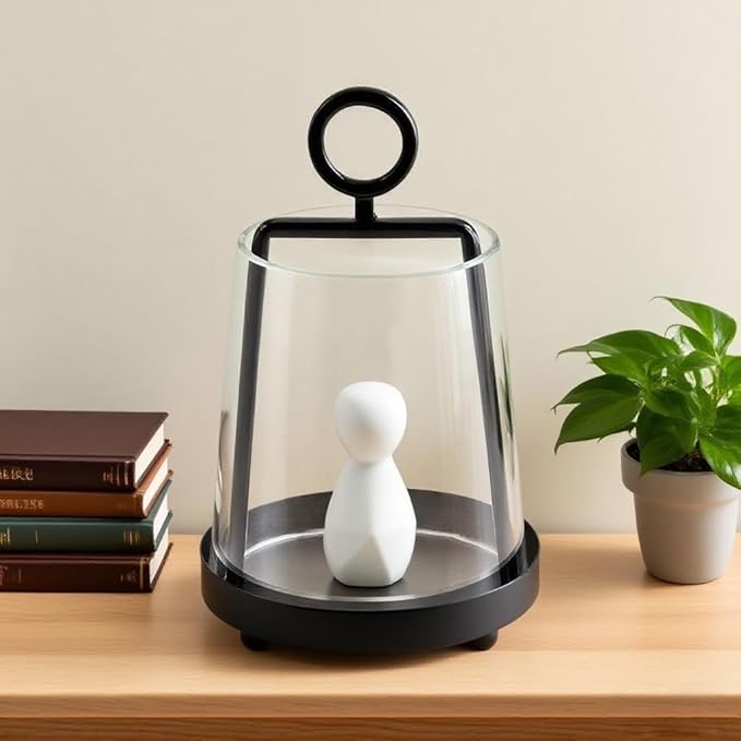 6" Wide Modern Farmhouse Metal Hurricane Candle Holder with Handmade Sturdy Glass Sleeve in Black for Pillar Candle & Plants, Glass Hurricane Lantern, Industrial, Minimalistic