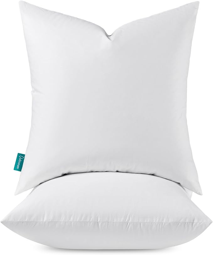 Oubonun 22x22 Feather Down Alternative Throw Pillow Inserts, 100% Cotton Cover, Medium Firm Decorative Pillow Inserts for Couch, Sofa, Bed, Chair (Set of 2)
