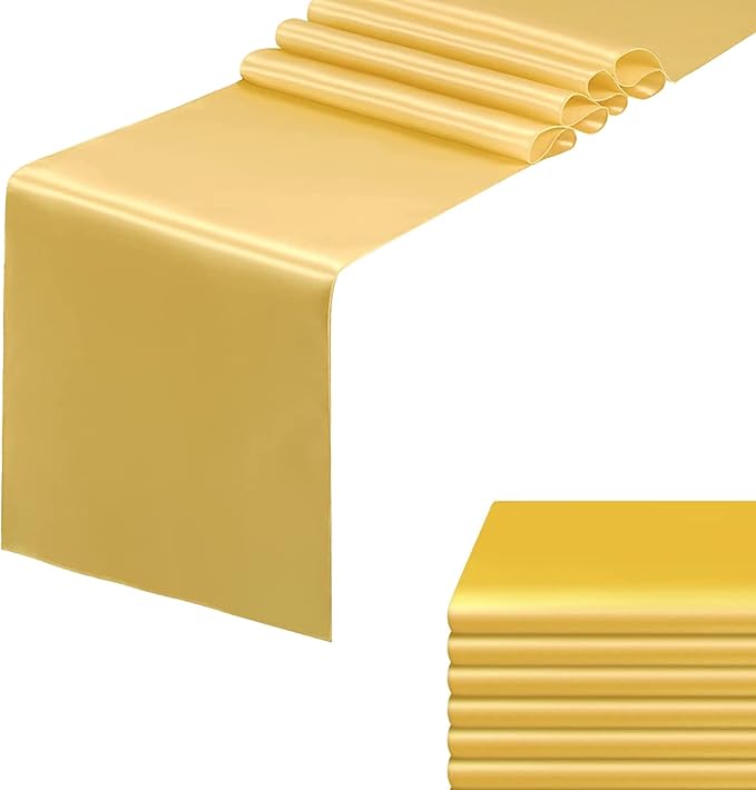 6 Pack Gold Table Runners, Satin Table Runner 12x108 Inches Long, Silk and Smooth Fabric Table Runner for Wedding, Parties, Banquets, Events Decoration