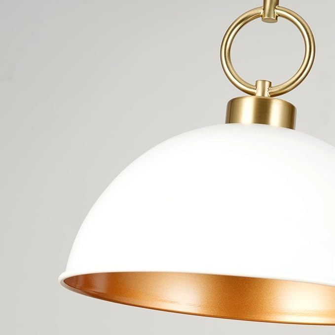 ALICE HOUSE 12-inch Pendant Light White Gold Mid Century Pendant Lighting Modern Hanging Light Fixture for Dining Room,Kitchen, Bedroom Cafe AL577912-P1