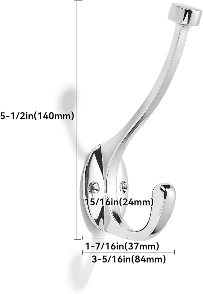khtumeware The 10 Pack Heavy-Duty zinc Alloy Polished Chrome Coat Hook is Suitable for bathrooms, Behind Doors, bedrooms, corridors, and is a Towel Robe Hooks for Both Household and Commercial use