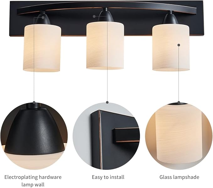 ANJIADENGSHI Bathroom Vanity Light Fixtures, Oil Rubbed Bronze Wall Mount Lighting, Modern Wall Sconce with White Glass Shade, Bathroom Lights Over Mirror