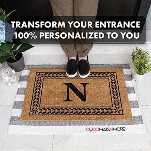 COCO MATS 'N MORE Personalized Door Mat with Monogram for Outdoor Indoor - Non-Slip Coco Coir Front Doormat with Vinyl Backing, Wedding, Housewarming New Home (Leafy Vine, 14" x 22")