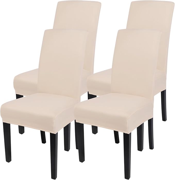SearchI Dining Room Chair Covers Set of 4, Stretch Parsons Chair Slipcovers Super Fit Spandex Removable Washable Kitchen Chair Protector Cover for Dining Room, Hotel, Ceremony (Beige-Yellow)