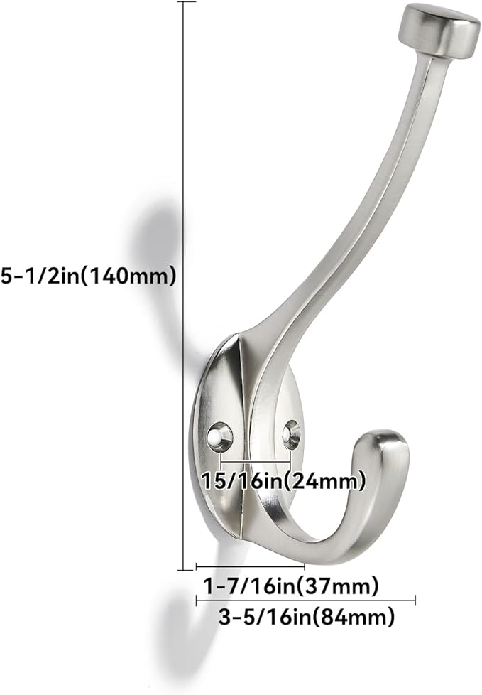 khtumeware The 5 Pack zinc Alloy Brushed-Satin-Nickel Coat Hook is Suitable for bathrooms, Behind Doors, bedrooms, corridors, and is a Towel Robe Silver Hooks for Both Household and Commercial use