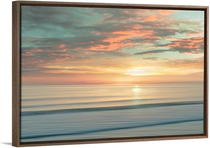 CANVAS ON DEMAND Beach Sunrise Walnut Float Framed Canvas Wall Art Print by Alex Hanson, Contemporary, Home Decor, Ocean Artwork,30" x20in