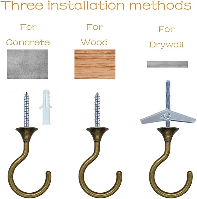 4 Sets Ceiling Hook Large Swag Heavy Duty Swag Hook with Hardware for Hanging Plants Ceiling Easy Installation Cavity Wall Dry Wall Indoor & Outdoor (4 Sets Antique Brass)