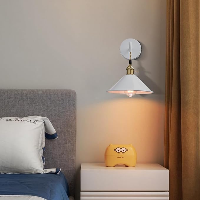 Plug-in Wall Lamp with Umbrella Shade, Bright White Wall Light Fixture Set of Two with On/Off Switch Nordic and Industrial Wall Sconces for Cabinet Bedroom bar