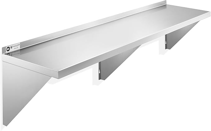 KUTLER Stainless Steel Shelf - 18" x 72", NSF Commercial Wall Mount Shelves with Backsplash, Floating Metal Shelving for Restaurant, Kitchen, Home