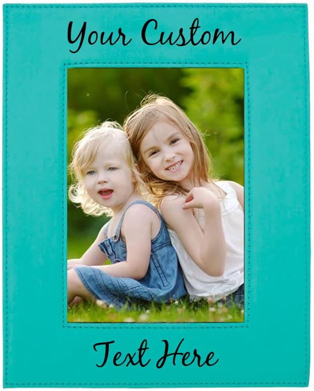 CustomGiftsNow Personalized Add Your Custom Text Engraved Leatherette Faux Leather Hanging/Tabletop Personalized Group Family Photo Picture Frame (Teal, 4x6-inch Vertical)