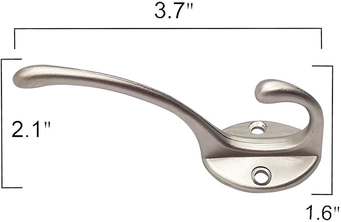 IBosins 10 Pack Dual Coat Hooks Wall Mounted with 40 Screws Retro Double Hooks Utility Silvery Hooks for Coat, Scarf, Bag, Towel, Key, Cap, Cup, Hat (Silvery)