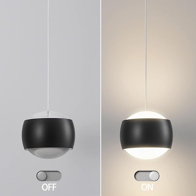 Modern Black LED Dimmable Pendant Light fixtures,6″ Island Pendant Lighting for Kitchen Island Dinning Room,Bedroom,Bar, Kitchen Island Ceiling Hanging Light Fixtures(black-1-Pack)
