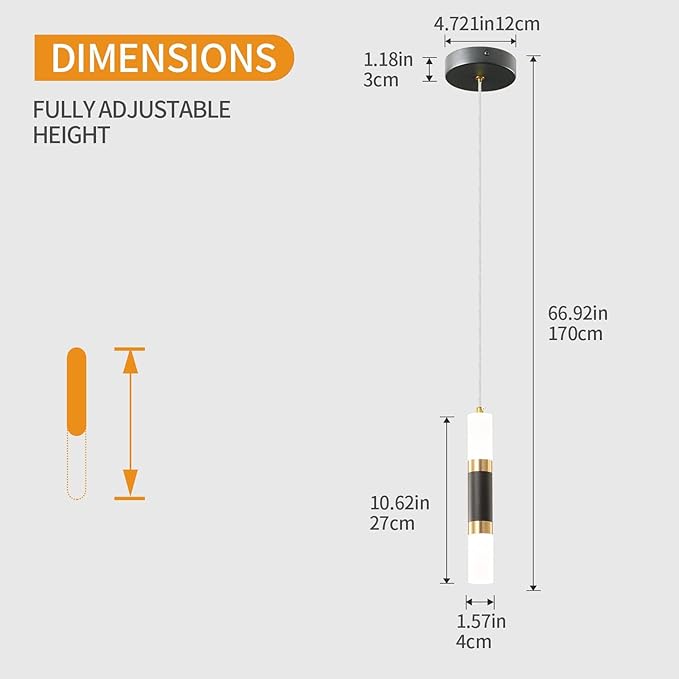 Modern Kitchen Island Light Fixture Dimmable LED Black Mini Pendant Light Bedroom Bedside Table Black Gold Small Pendant Lighting (3-Pack)