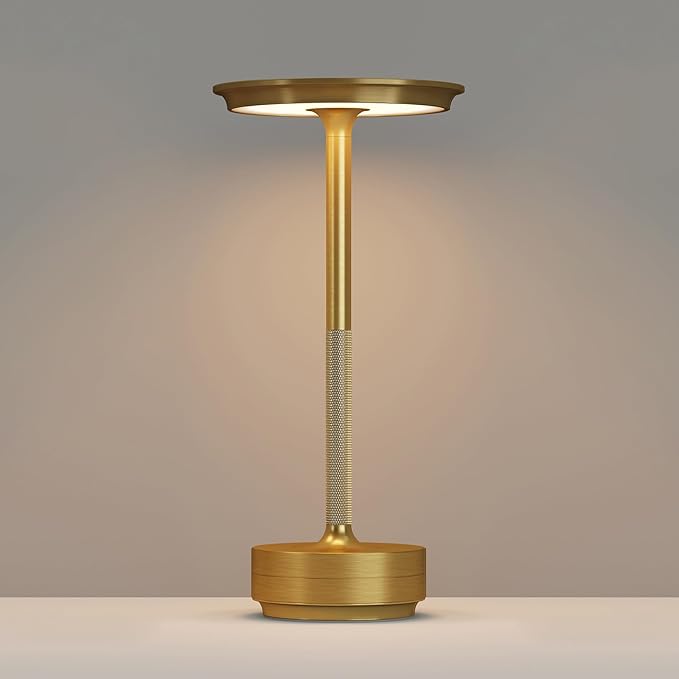 Rechargeable Cordless Table Lamps,Portable 5000mAh Table Light Touch 3 Color Stepless Dimming Battery Powered LED Table Lamp for Restaurant/Bars/Outdoor Party/Camping(Gold)