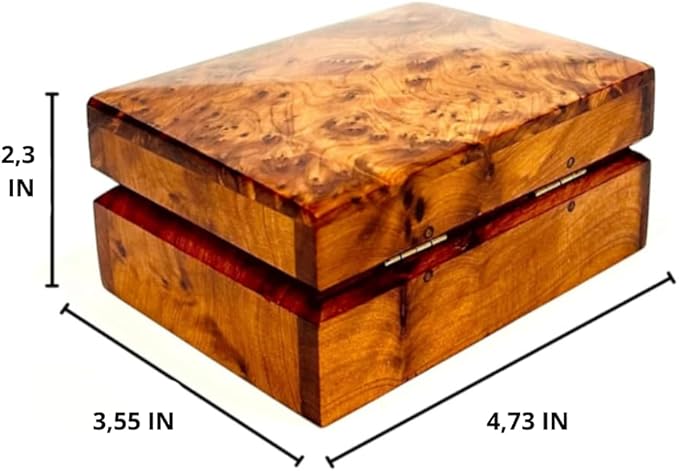 Hand Carved Wooden Multipurpose Keepsake Jewelry Decorative Art Box Storage Organizer (Large wood Box,Antique) (Small Thuya)
