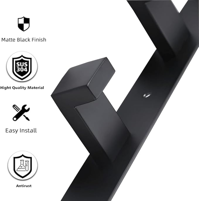 Coat Rack, Heavy Duty Stainless Steel 9 Tri Coat Hook Hanger, Wall Mounted Wall Hooks, Rustic Clothes Hook/Key Hook Rail for Bathroom Kitchen Entryway(9 Hook Black)