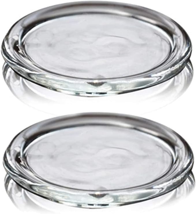2 Pack Glass Candle Holder 4" Clear Beautiful Transparent Round Candle Plate…
