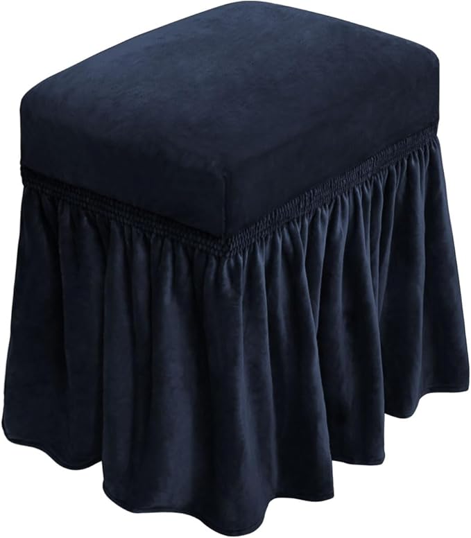 NICEEC Spandex Stretch Vanity Bench Cover with Skirt Removable Super Soft Rectangle Bench Slipcover Washable Bench Cushion Seat Covers for Living Room Bedroom Kitchen(NavyBlue)