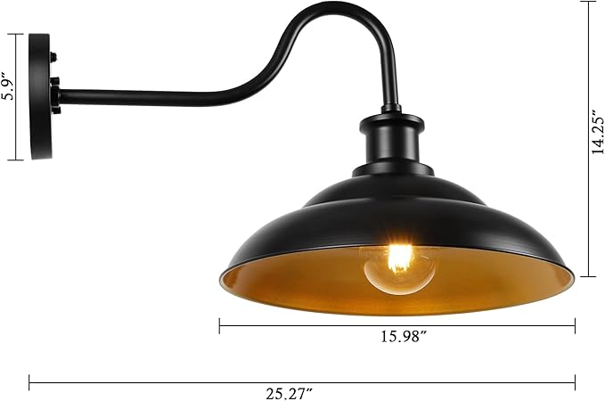 Outdoor Barn Light Fixture Dusk to Dawn, 16in Dome Large Farmhouse Exterior Wall Mount Light Wall Sconce Ideal for Farmhouse, Garage, Patio, Doorway