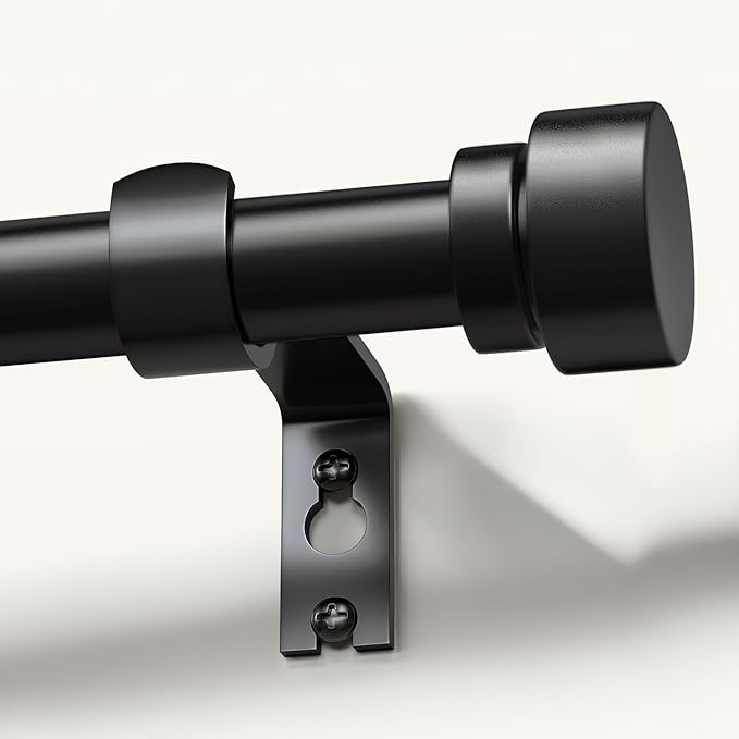 Modern Black Curtain Rods for Windows 16 to 28 Inches Adjustable Length Heavy Duty 1" Diameter Window Curtain Rod with Decorative Finials for Outdoor Farmhouse Bedroom Kitchen Living Room