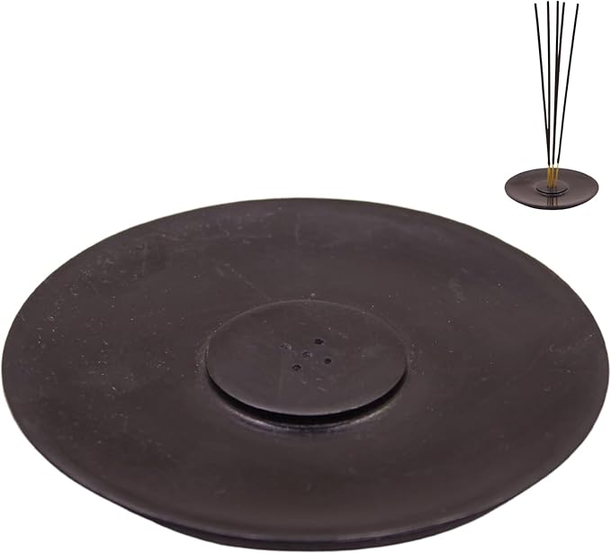 Handmade Marble Incense Holder - Round Incense Burner with Multiple Holes for Incense Sticks. Decorative Ash Catcher for Home and Office Decor. (4 inch Diameter, Black)