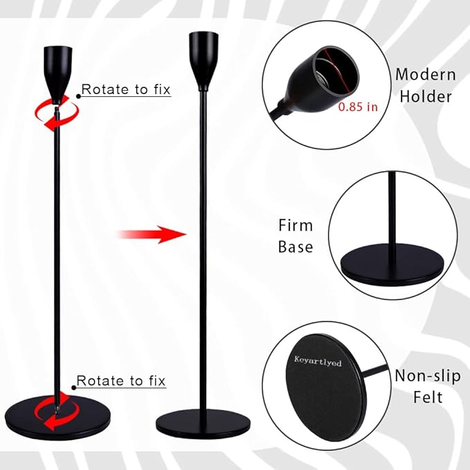 Candle Holder Black Candlestick Holders Set of 3 for Taper Candles, Matte Metal Candle Holders for Wedding Anniversary Party Mother's Day Dining Table Centerpiece Home Decoration