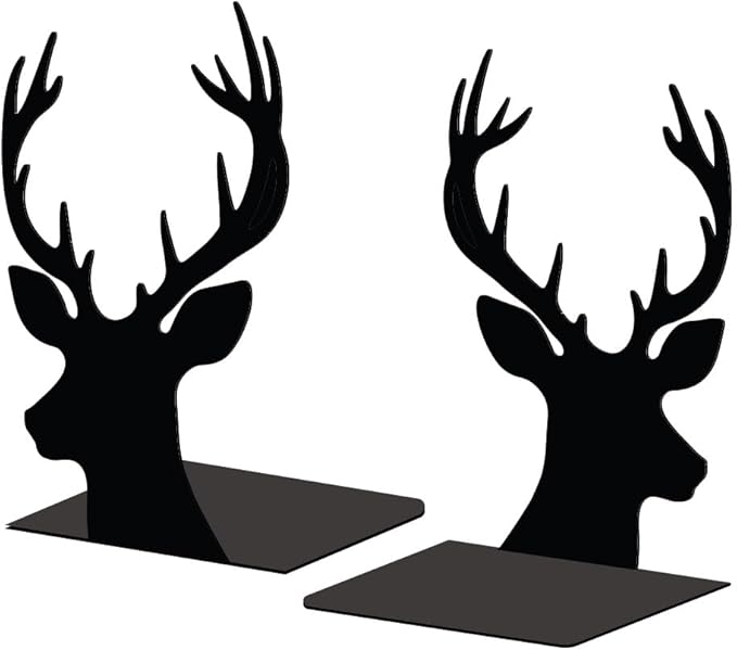 Peacoblue Metal Bookends for Shelves, Modern Decorative Heavy Duty Study Book Support Stoppers for Office, Desk, Shelf, Room 5.3"x4.3"x7.9" Cast Iron Simple Tall Bookends, 1 Pair (Deer Head)