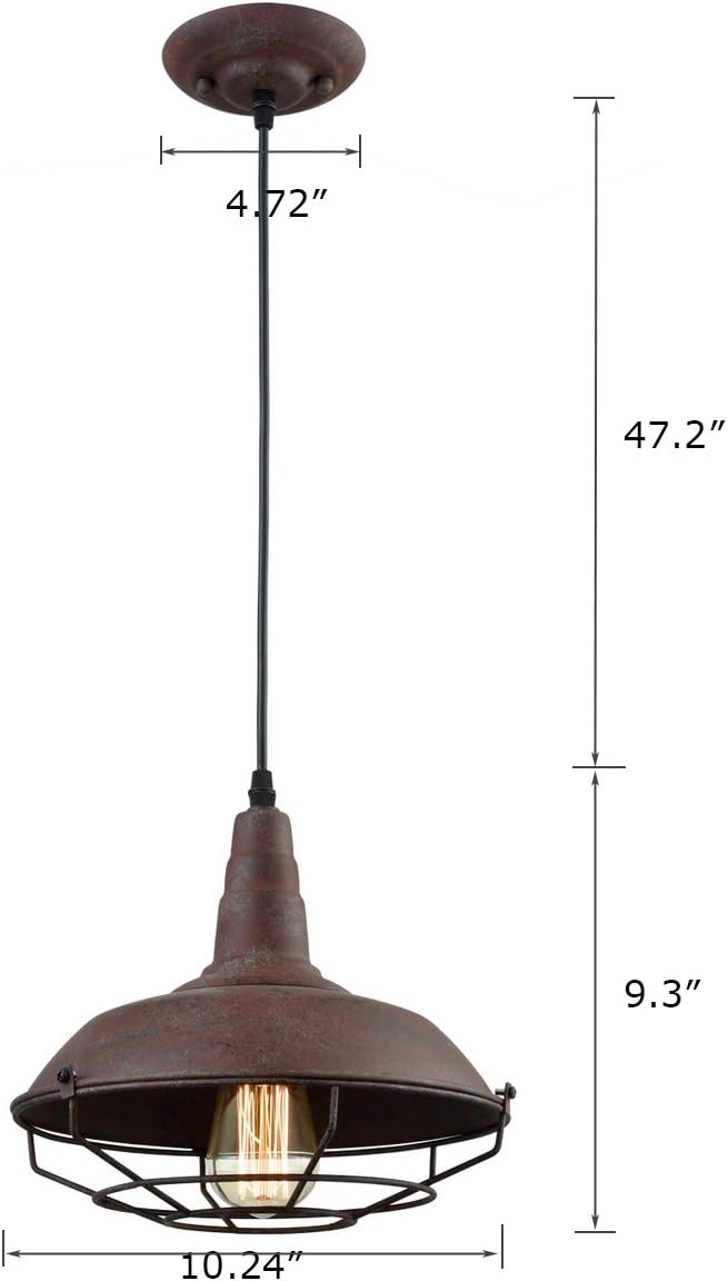 DAYCENT Barn Style Pendant Light Farmhouse Caged Pendant Lighting Industrial Metal Wire Hanging Pendant Light Barn Pendant Light Fixtures for Kitchen Island Hallway Foyer, Rust Finish
