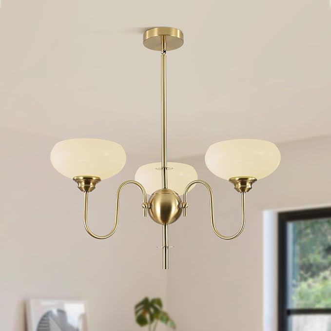 BOKT Gold and White French Chandelier Modern 3 Light Dining Room Chandelier Over Table Vintage Foyer Chandeliers Adjustable