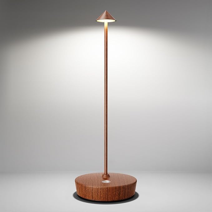 Cordless Table Lamps Rechargeable, 6000mAh Battery Operated LED Desk Lamp Outdoor Waterproof Portable Touch Dimmable Table Light for Patio Restaurant Dining Home Wood Grain