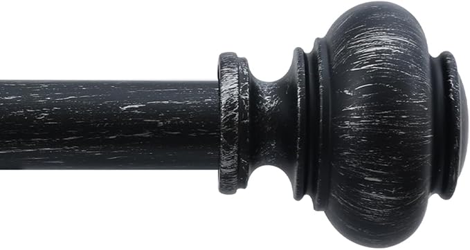 Black Curtain Rods for Windows 66 to 120 Inch,1'' Diameter Heavy Duty Curtain Rod Adjustable Decorative Boho Drapery Rods for Farmhouse Rustic Living Room Bedroom