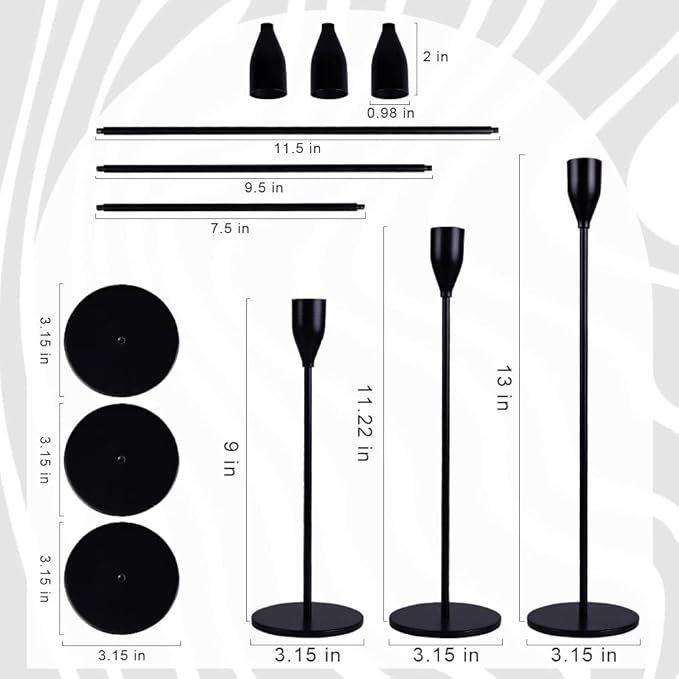 Candle Holder Black Candlestick Holders Set of 3 for Taper Candles, Matte Metal Candle Holders for Wedding Anniversary Party Mother's Day Dining Table Centerpiece Home Decoration
