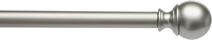 Amazon Basics Adjustable Curtain Rods for Windows, Round Finials, 1-Inch Rod, 36" to 72", Nickel, Pack of 1