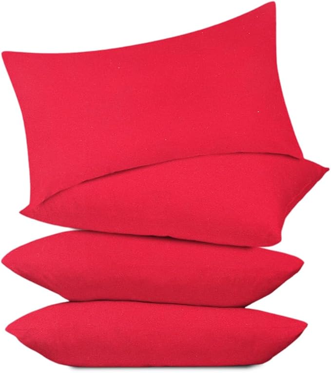Covers & All Premium Rectangle ThrowPillow Inserts with Covers Set of 4, 12 x 20 Inches Red, Decorative Cushions for Couch Sofa Home Decor Office Travel UV Resistant Waterproof Soft Cushions Pillows