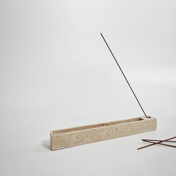 Travertine Incense Burner, 25cm Aromatherapy Tray, Beige Rectangular Ash Catcher for Sage and Cones,Incense Stick (22cm Rectangle)
