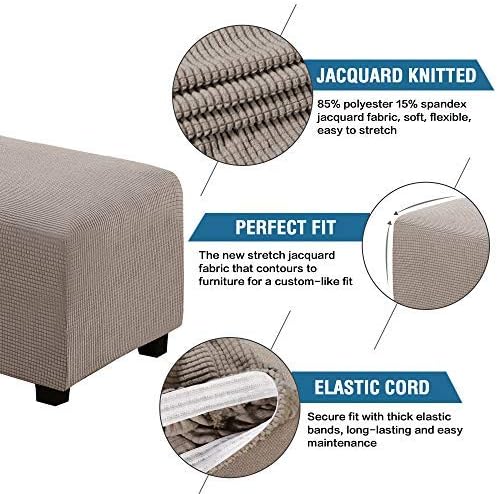 H.VERSAILTEX Ottoman Cover Slipcover Rectangle Fit Length 33"-38" Footrest Sofa Slipcovers Stool Cover Footstool Protector Covers Feature Stretch Thick Soft Jacquard Fabric Removable Washable - Taupe
