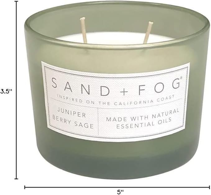 Sand + Fog Scented Candle - Juniper Berry Sage – Additional Scents and Sizes – 100% Cotton Lead-Free Wick - Luxury Air Freshening Jar Candles - Perfect Home Decor – 12oz